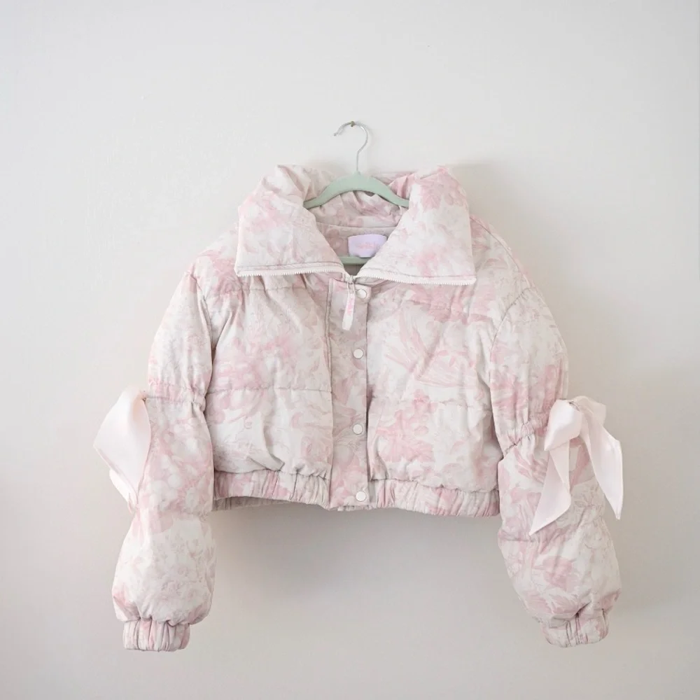 Selkie The Castle Pink Floral Marshmallow Puffer Womens Large Jacket- coquette - Picture 5 of 16